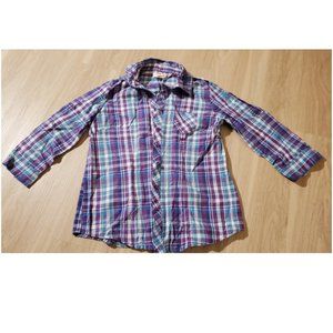 Blue, Purple White Plaid Print with Button Details in the Back